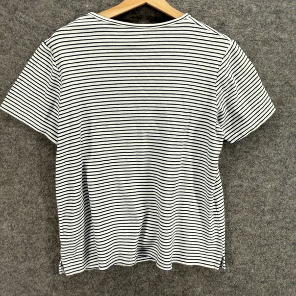 Quacker Factory T-Shirt Women M Medium White Striped Embroidered Short Sleeve - Picture 2 of 7
